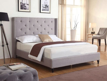 Queen Platform Bed Frame with Light Grey Linen Upholstery Modern 51" Tall Headboard - Sturdy Wood Slat Support Design No Box Spring Required