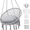 Hammock Chair Macrame Swing, Max 330 Lbs, Hanging Cotton Rope Hammock Swing Chair for Indoor and Outdoor Use, Light Grey