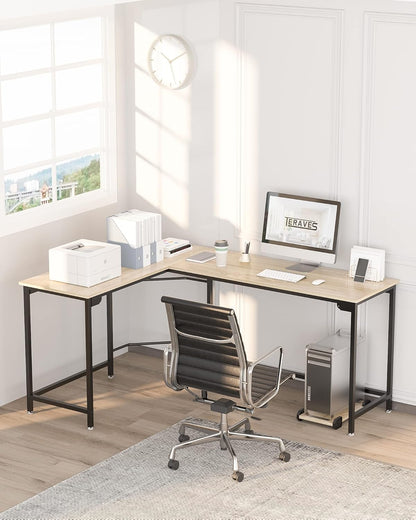 Modern L-Shaped Desk 58'' Corner Computer Desk Home Office Study Workstation Wood & Steel PC Laptop Gaming Table