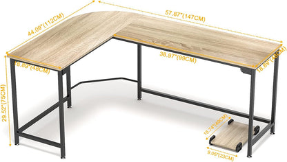 Modern L-Shaped Desk 58'' Corner Computer Desk Home Office Study Workstation Wood & Steel PC Laptop Gaming Table