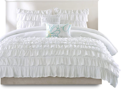 Comforter Set Twin, Waterfall Multi Layers Ruffle Comforter Set, Shabby Chic Preppy Bedding Set, Soft Twin Comforter Set for Teen Girls, Toss Pillow, Twin/Twin XL White 4 Piece