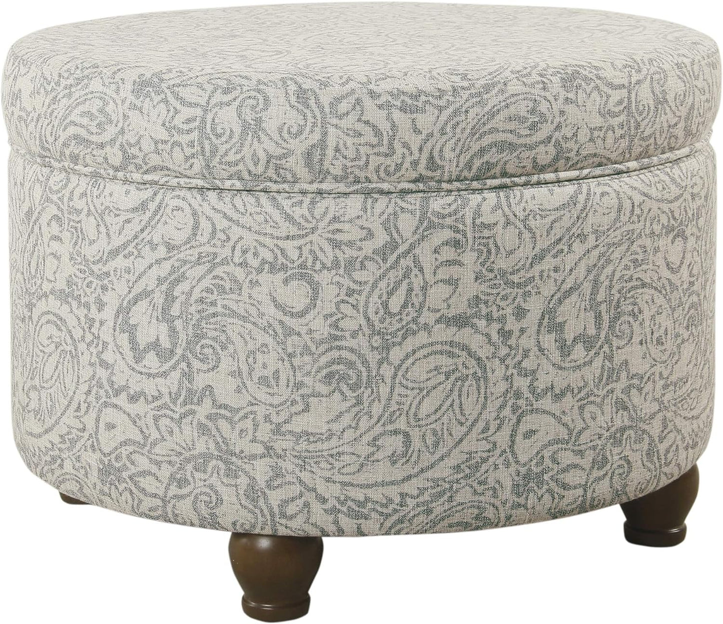 Home Decor | Upholstered round Storage Ottoman | Ottoman with Storage for Living Room & Bedroom, Gray Floral