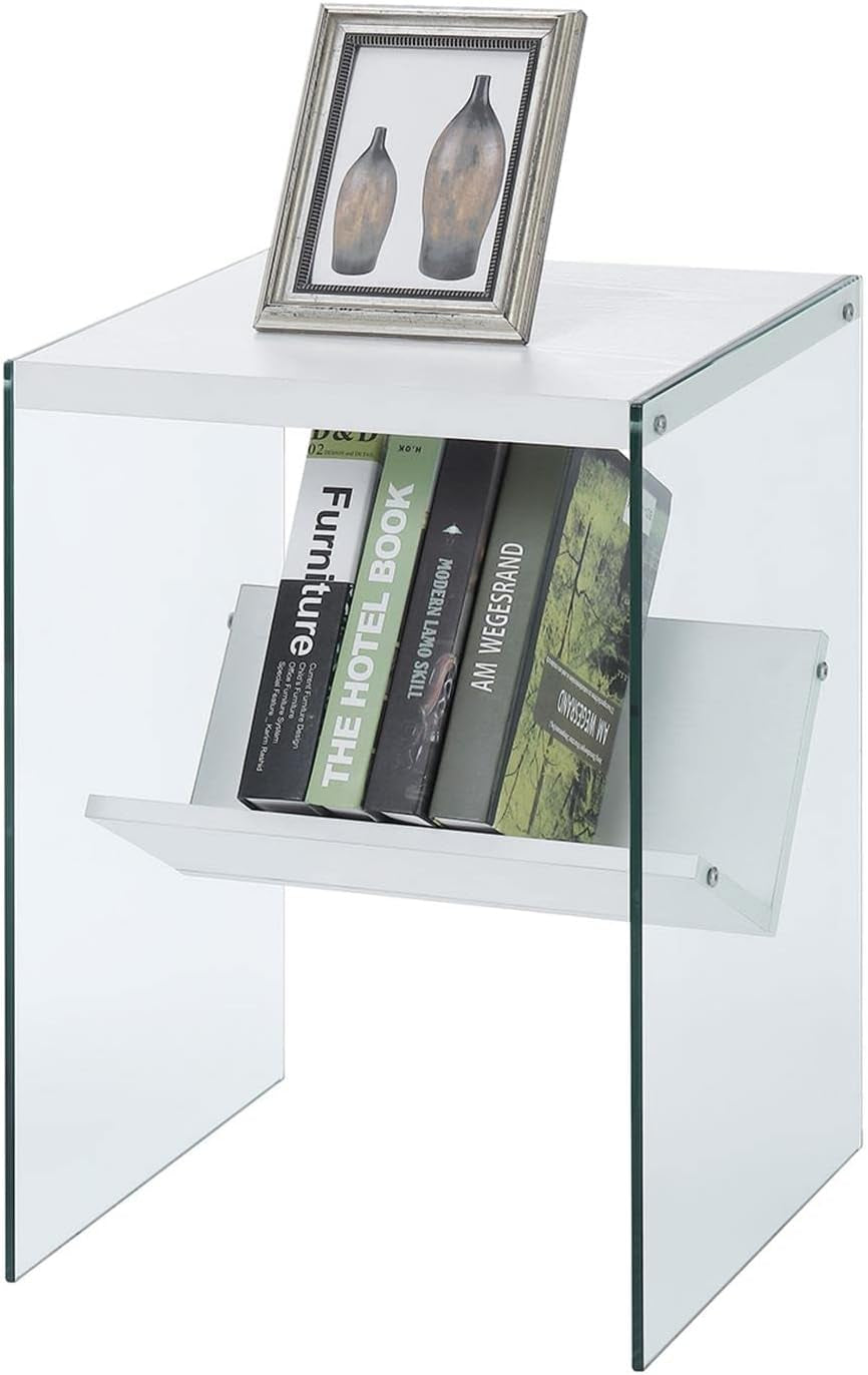 Soho End Shelf Table, White/Glass