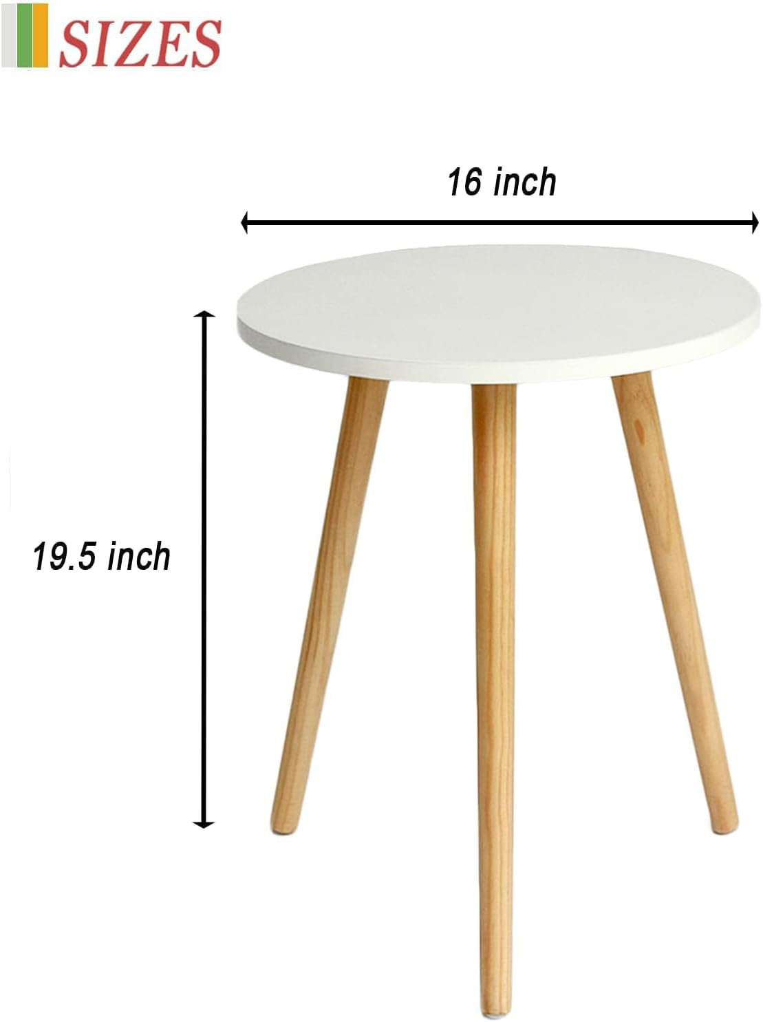 round Side/ End Table, Accent Nightstand Modern for Living Room Bedroom Office Small Spaces, 16''D X 19.5''H (White)