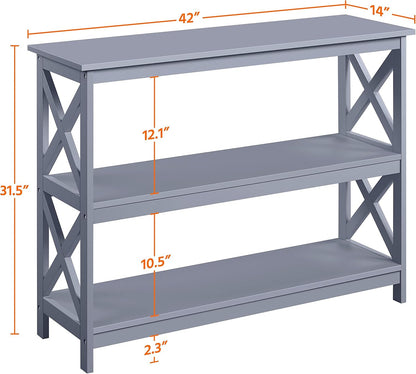 Console Table with 3 Storage Shelves, Entryway Table Sofa Side Table Narrow Long Bookshelf for Hallway Living Room, Accent Furniture, Gray