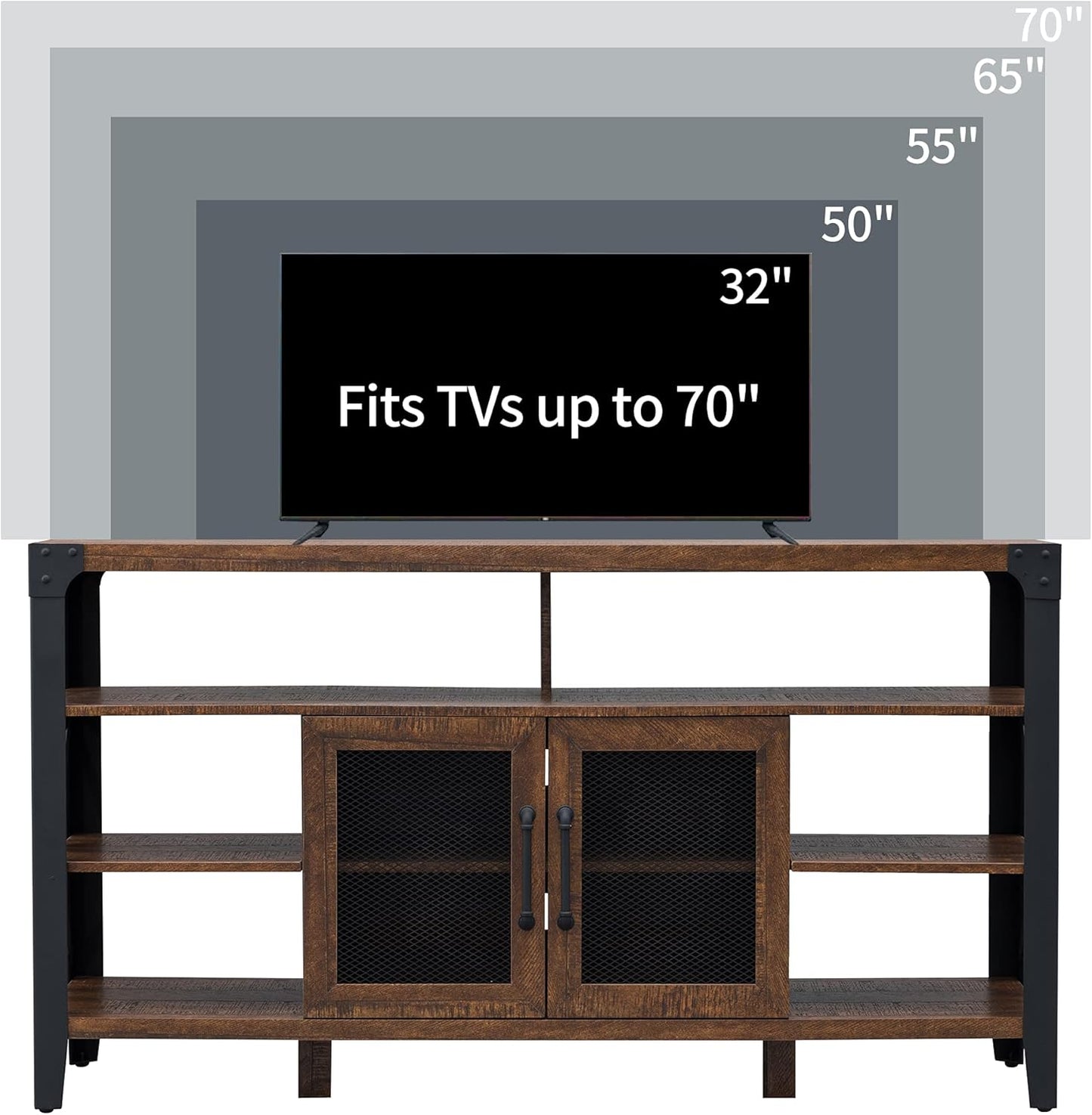 TV Stand Industrial Rustic Entertainment Center for 65 Inch TV, 33" Tall Wood Media TV Console Cabinet Table W/Soundbar Shelf & 2" Wide Metal X-Frame for Living Room, Reclaimed Barnwood Color