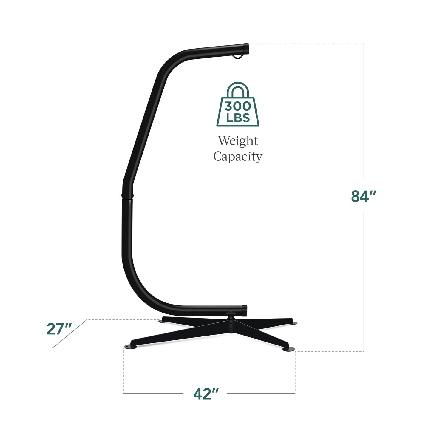 Metal Hanging Hammock C-Stand for Chair/ Weather-Resistant Finish, Offset Base - Stand Only - Black