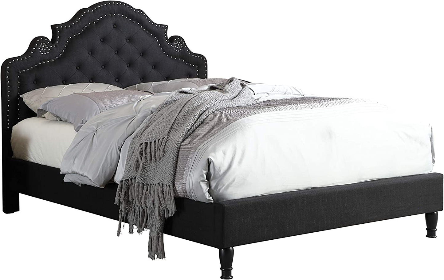 Premiere Classics 51" Tall Platform Bed with Cloth Headboard and Slats - King (Black Linen)