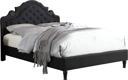 Premiere Classics 51" Tall Platform Bed with Cloth Headboard and Slats - King (Black Linen)