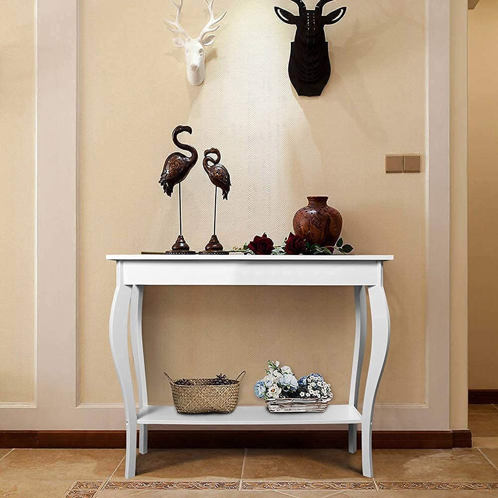 Narrow Console Table, Chic Accent Sofa Table, Entryway Table, White