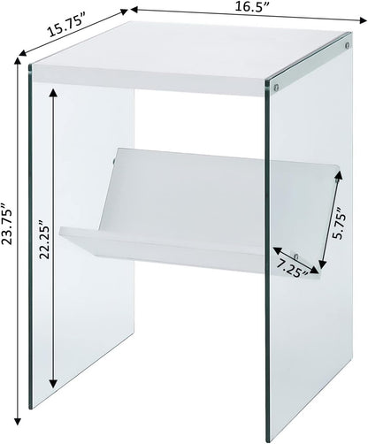 Soho End Shelf Table, White/Glass