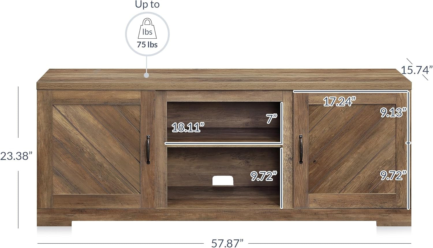 Modern 58 Inch Farmhouse TV Stand & Media Entertainment Center Console Table for Tvs up to 65 Inch with Two Shelves and Storage Cabinets - Hilo (Rustic Oak)