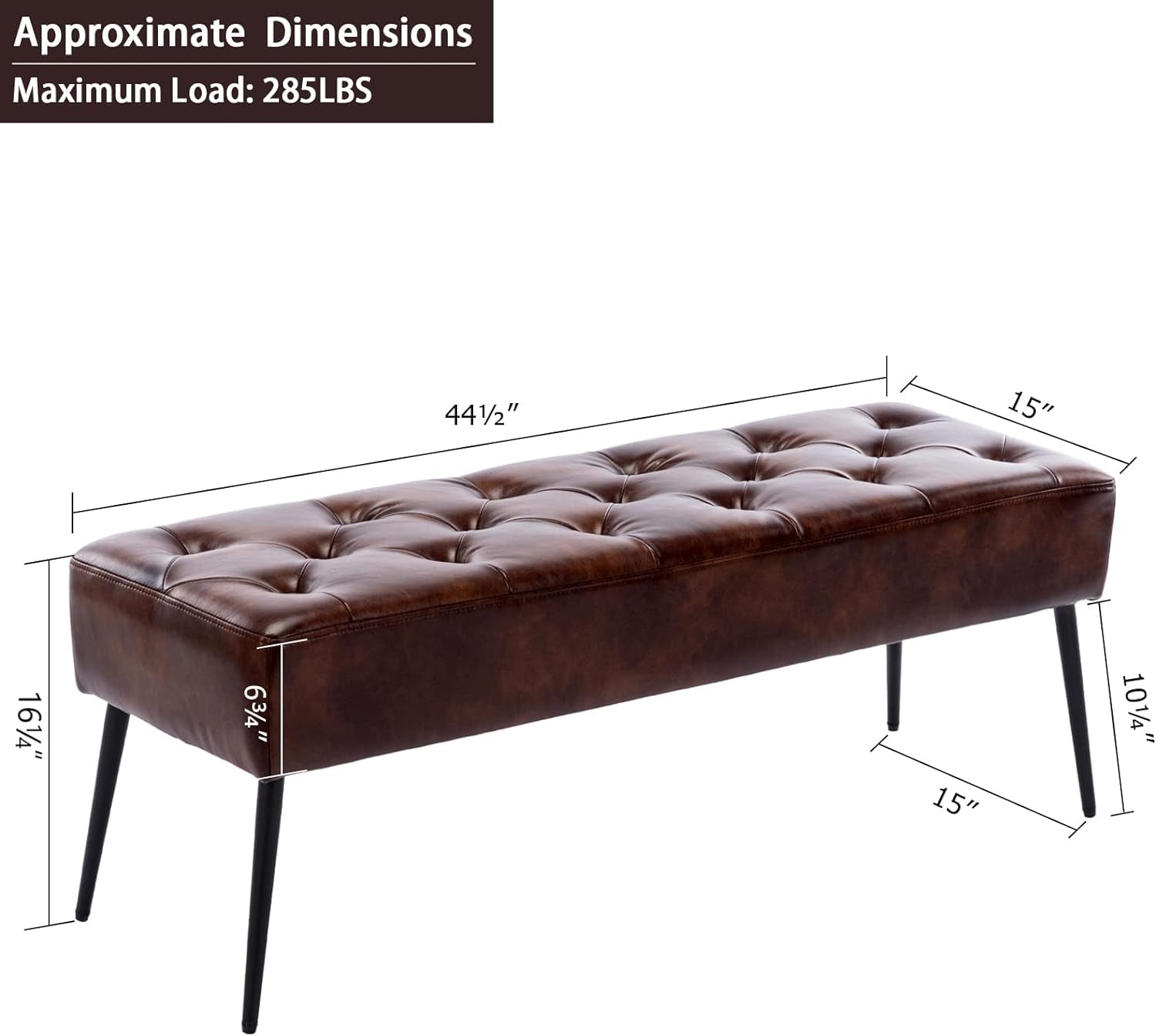 Button-Tufted Ottoman Bench, Upholstered Bedroom Benches Footrest Stool Dining Bench Leather Accent Bench for Entryway Dining Room Living Room Bedroom End of Bed, Dark Brown