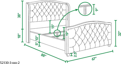 Marcella Upholstered Shelter Headboard Bed Set, Queen, Olive Green Performance Velvet