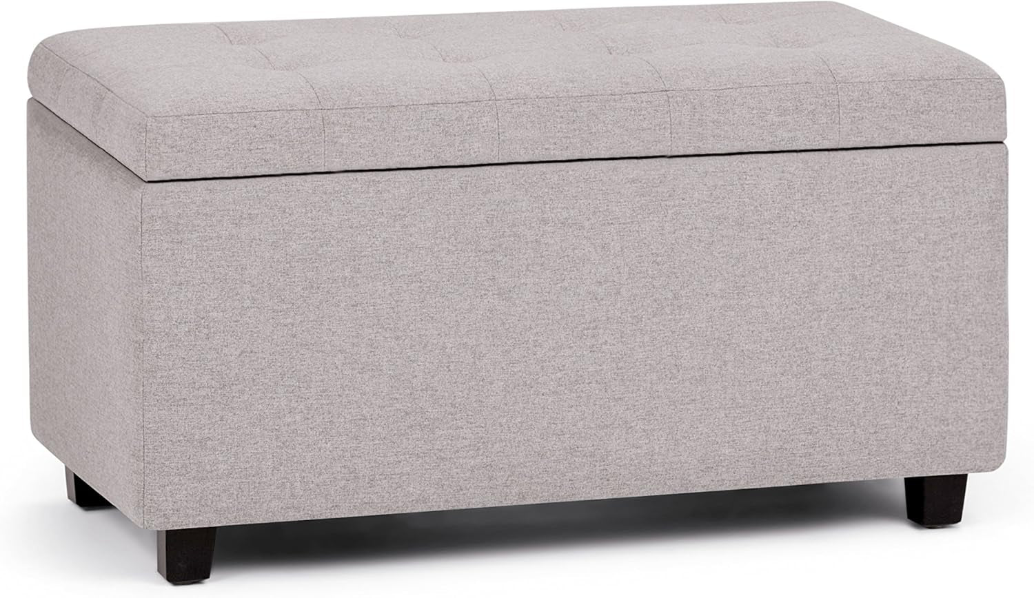 Cosmopolitan 34 Inch Wide Transitional Rectangle Storage Ottoman in Cloud Grey Linen Look Fabric, Assembled, for the Living Room, Entryway and Family Room