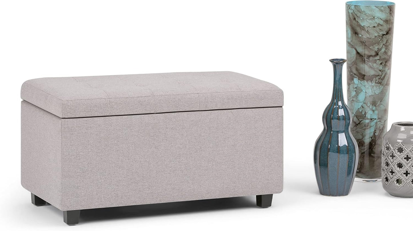 Cosmopolitan 34 Inch Wide Transitional Rectangle Storage Ottoman in Cloud Grey Linen Look Fabric, Assembled, for the Living Room, Entryway and Family Room