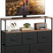 Dresser TV Stand, Entertainment Center with Fabric Drawers, Media Console Table with Open Shelves for TV up to 45 Inch, Storage Drawer Unit for Bedroom, Entryway, Black and Rustic Brown