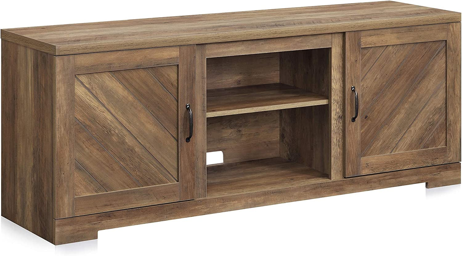 Modern 58 Inch Farmhouse TV Stand & Media Entertainment Center Console Table for Tvs up to 65 Inch with Two Shelves and Storage Cabinets - Hilo (Rustic Oak)