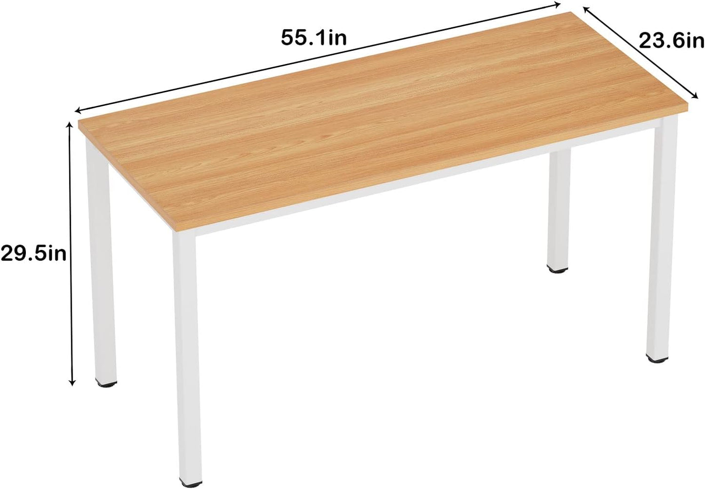 55 Inch Large Computer Desk - Modern Simple Style Home Office Gaming Desk, Basic Writing Table for Study Student, White Metal Frame, Teak