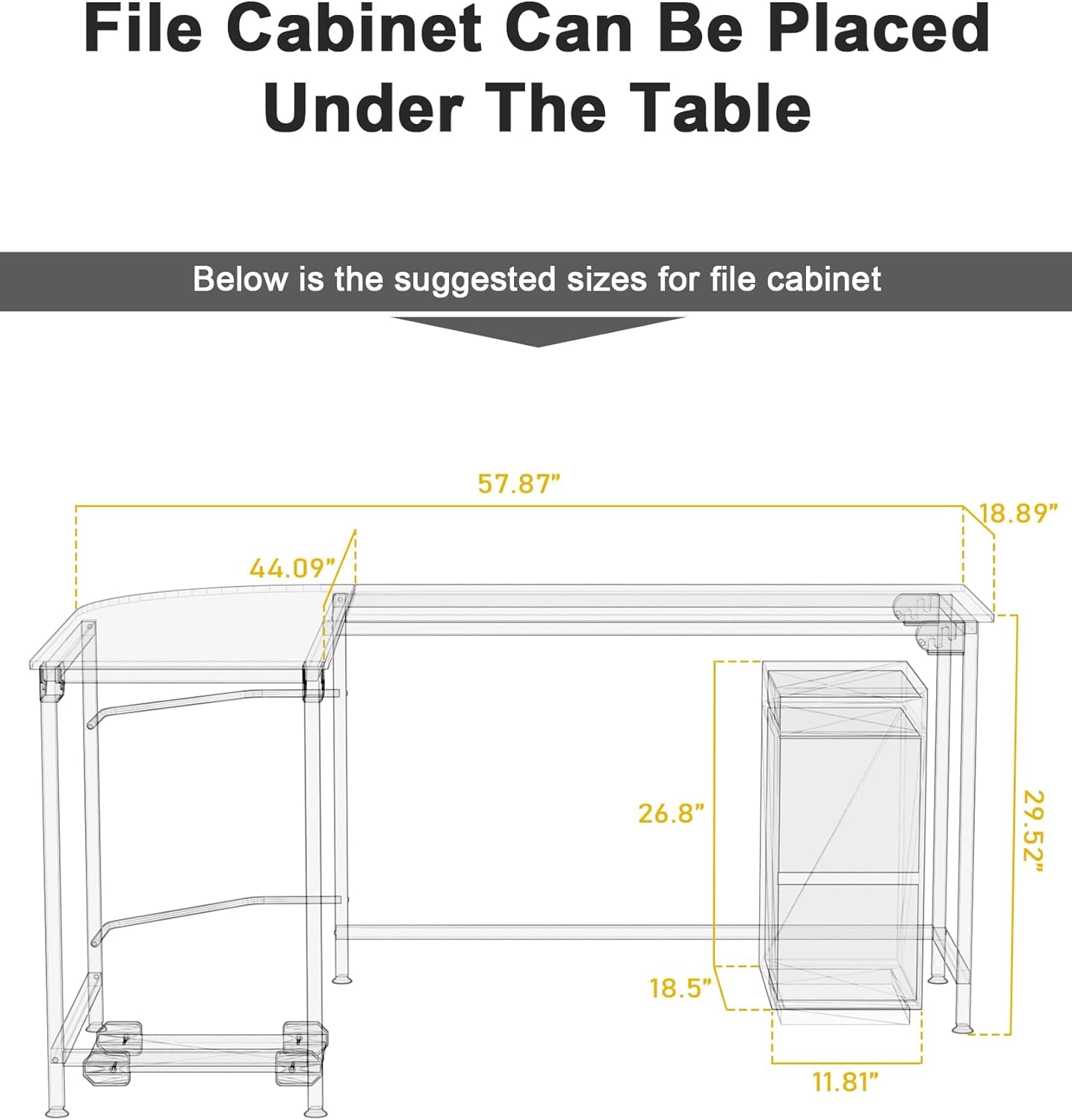 Modern L-Shaped Desk 58'' Corner Computer Desk Home Office Study Workstation Wood & Steel PC Laptop Gaming Table